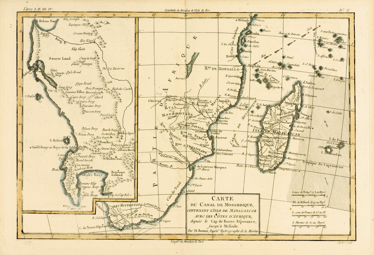 Dél-Afrika, Guillaume Raynal (1713-96) „A földgömb összes ismert részének atlasza” című művéből, Genfben, 1780-ban alkotó: Charles Marie Rigobert Bonne