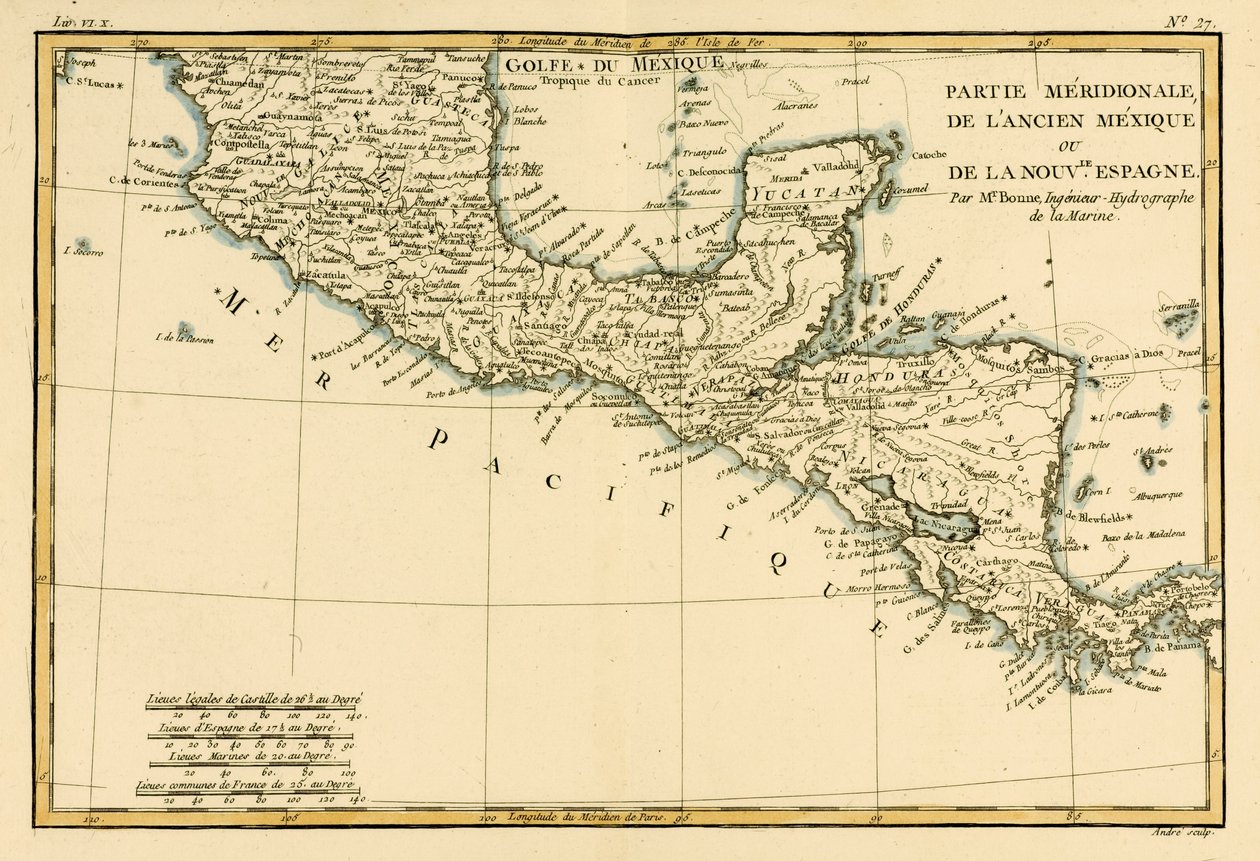 Dél-Mexikó, Guillaume Raynal (1713-96) „A földgömb összes ismert részének atlasza” című művéből, Genfben, 1780-ban alkotó: Charles Marie Rigobert Bonne
