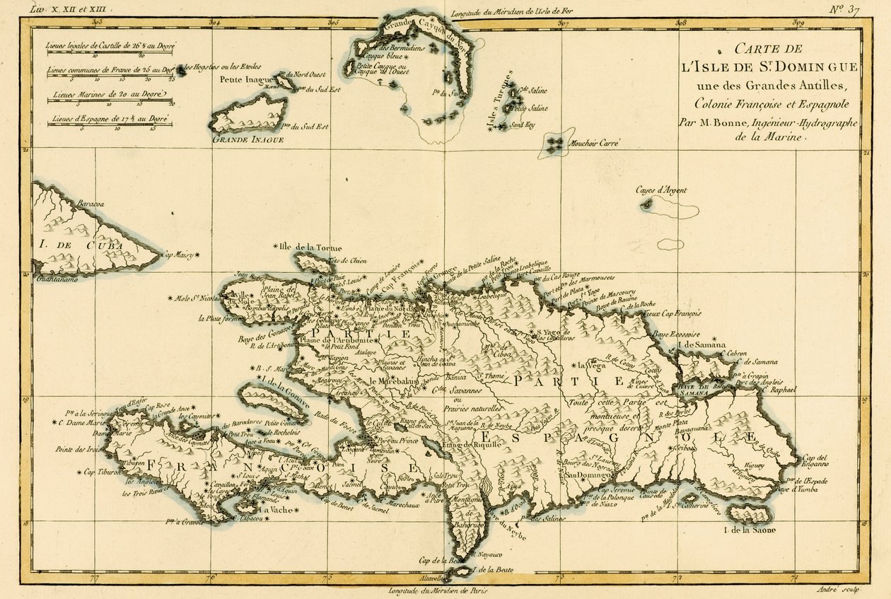 A Nagy-Antillák Szent Domonkos szigetének francia és spanyol kolóniája, Guillaume Raynal (1713-96) „Atlas de Toutes les Parties Connues du Globe Terrestre” című művéből, J L Pellet, Ge alkotó: Charles Marie Rigobert Bonne