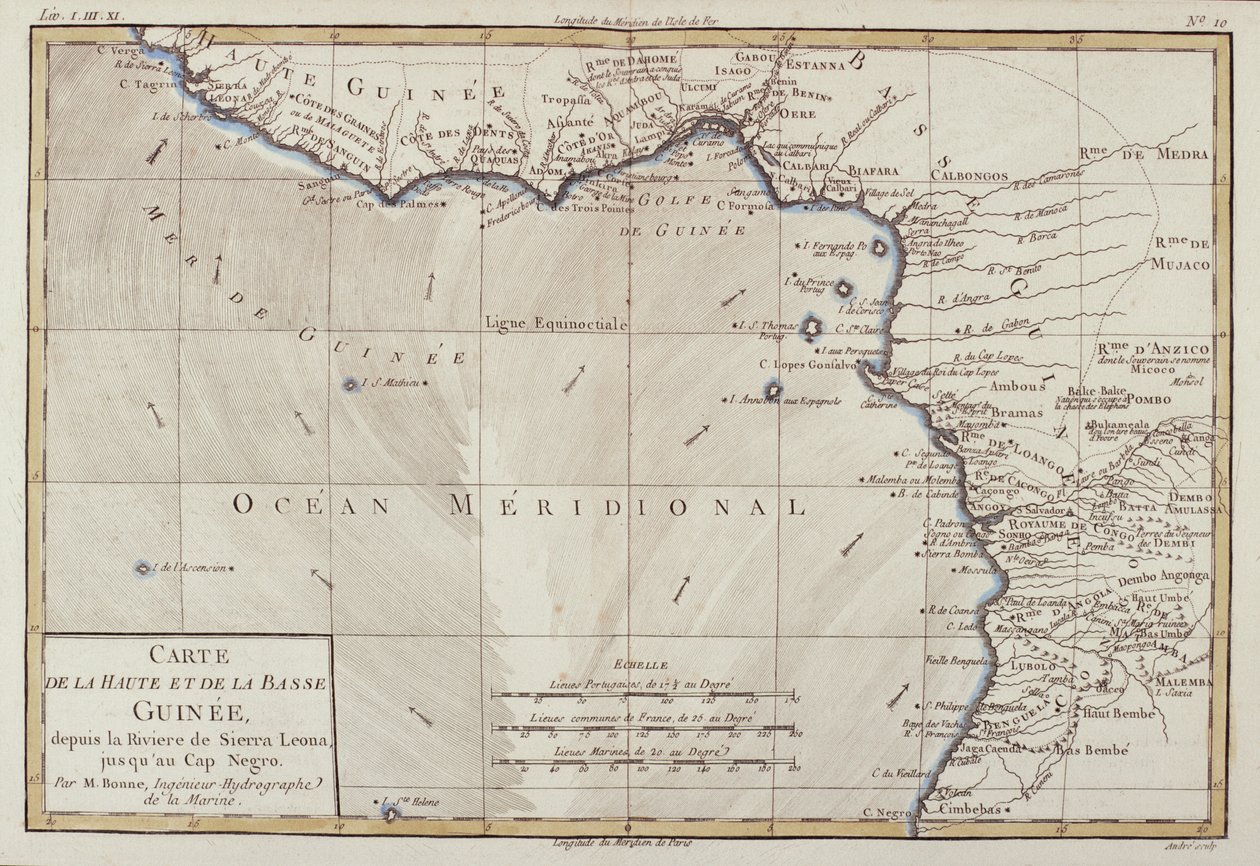 Nyugat-Afrika, Guillaume Raynal (1713-96) „A földgömb összes ismert részének atlasza” című művéből, Genfben, 1780. alkotó: Charles Marie Rigobert Bonne
