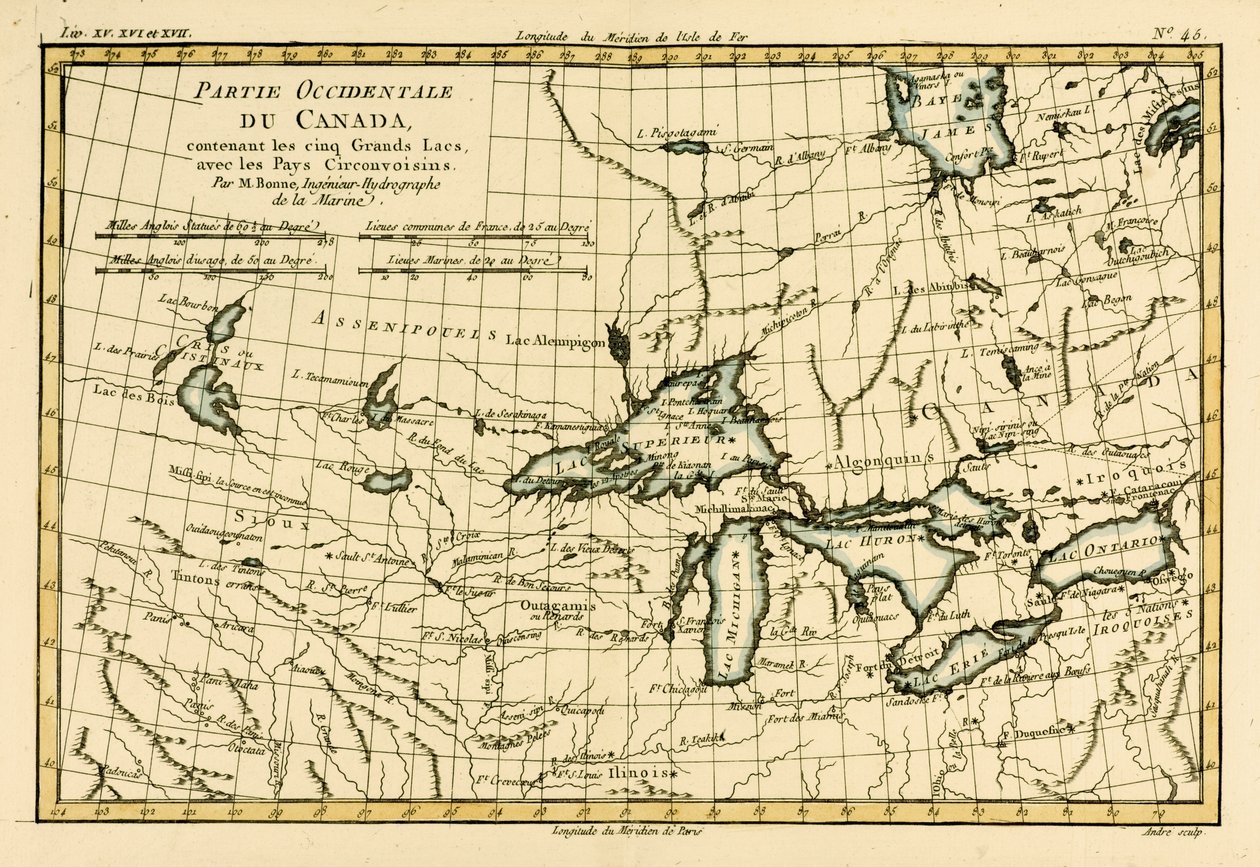 Nyugat-Kanada, beleértve az Öt Nagy-tavat is, Guillaume Raynal (1713-96) „A Globe Terrestre összes ismert részének atlasza” című művéből, J L Pellet, Genf, 1780 alkotó: Charles Marie Rigobert Bonne