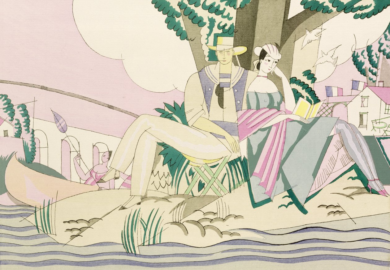 Piknik és horgászhely, 1920 körül (sablon papíron) alkotó: Charles Martin