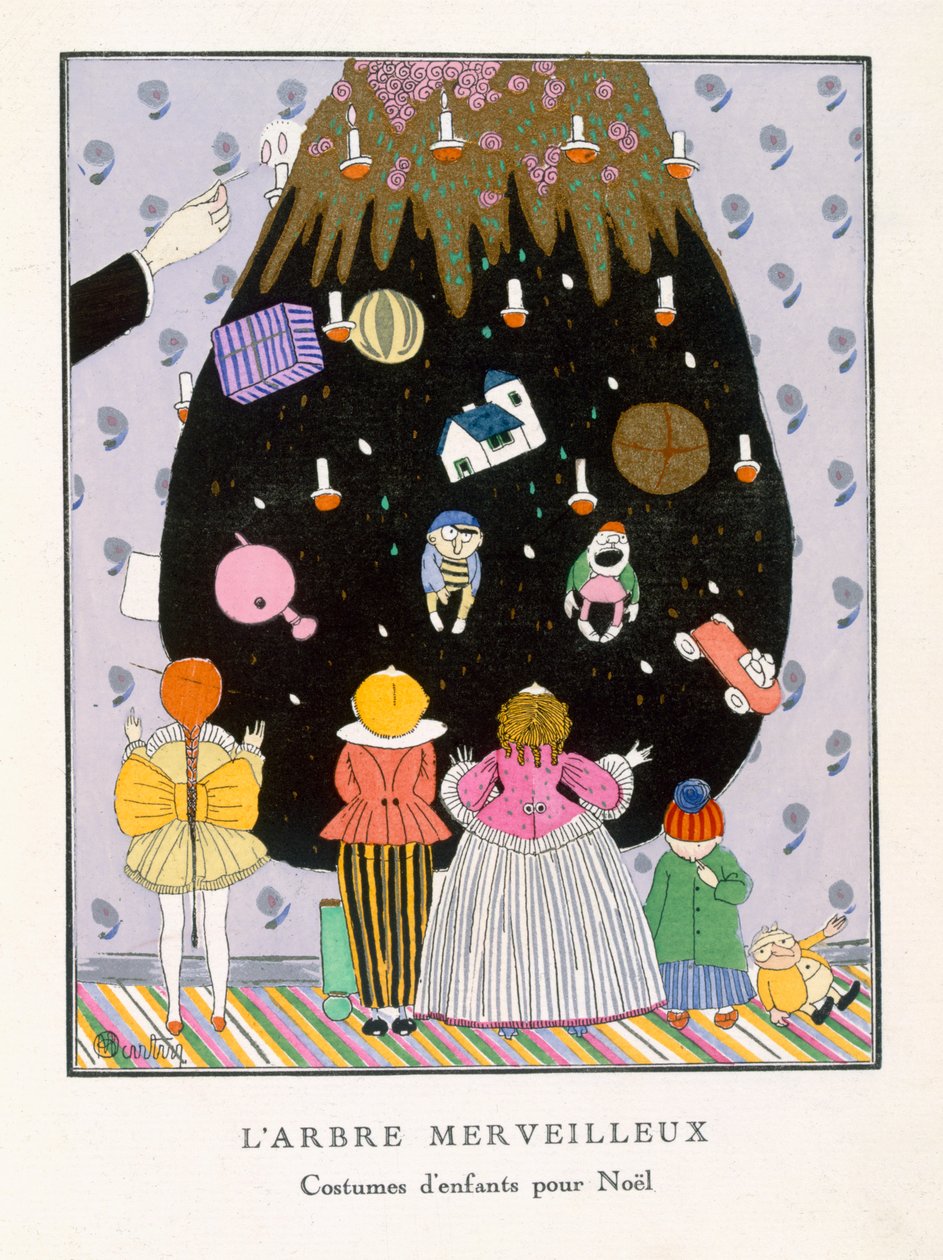 The Marvelous Tree, gyermekdivat karácsonyra, III. tábla a „Gzette du Bon Ton” 1914. január 1. számából (pochoir print) alkotó: Charles Martin
