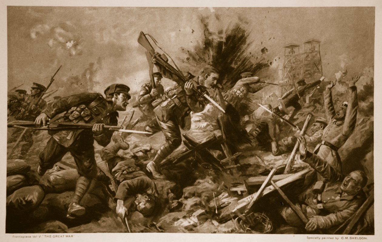 Roham a német lövészárkokban Loosnál, 1915. szeptember 25., 1914-19 alkotó: Charles Mills Sheldon