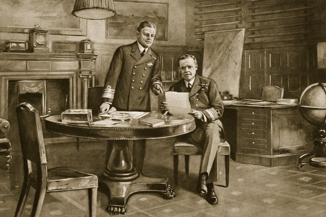 A haditengerészet idegközpontja: Sir Eric Geddes és Sir Rosslyn Wemyss az első tengeri lord szobájában alkotó: Charles Mills Sheldon