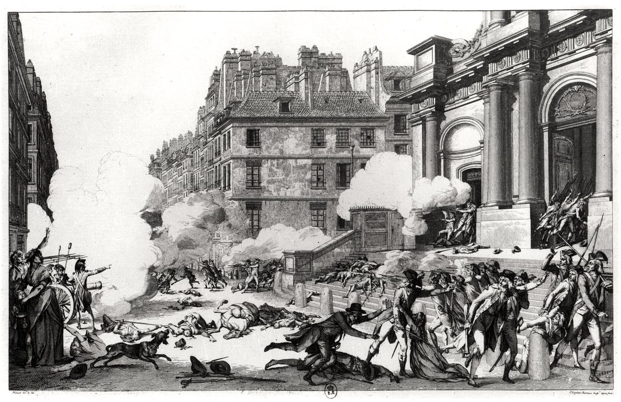 13. Vendemiaire an IV (1795. október 5.), lövöldözés a párizsi Szent Rókus-templom előtt, vésette Jean Duplessi-Bertaux (1747-1819) alkotó: Charles Monnet