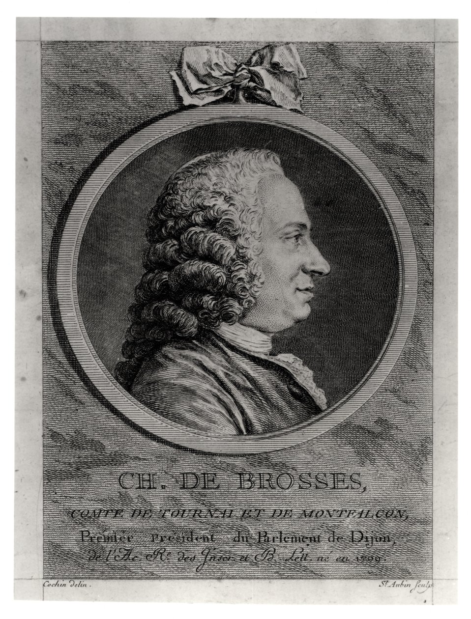 Charles de Brosses (1709-77), Tournai és Montfaucon grófja, metszett Augustin de Saint-Aubin (1736-1807) alkotó: Charles Nicolas II Cochin