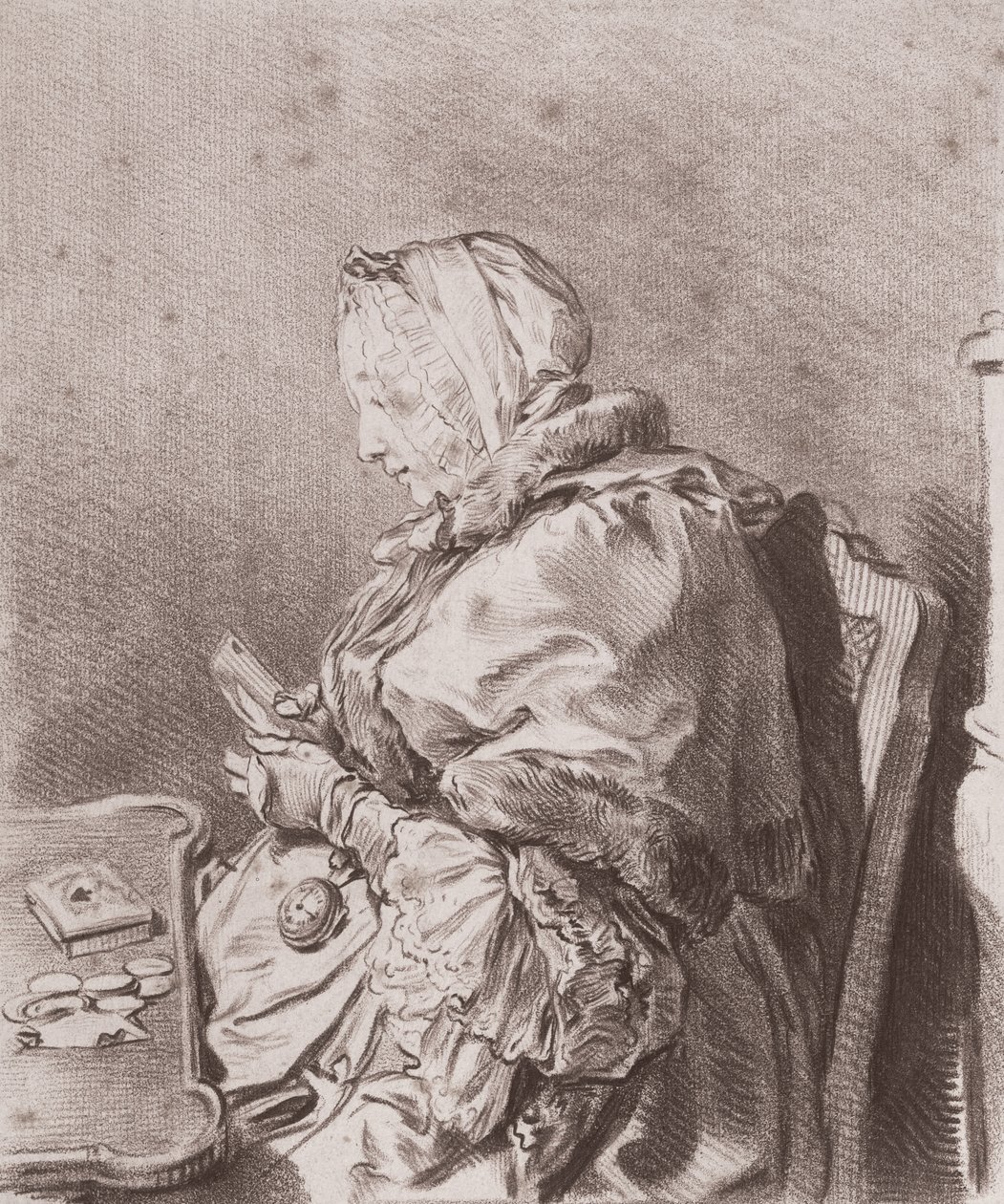 Madame Marie Therese Rodet Geoffrin (1699-1777) portréja 1746 (piros kréta papíron) alkotó: Charles Nicolas II Cochin