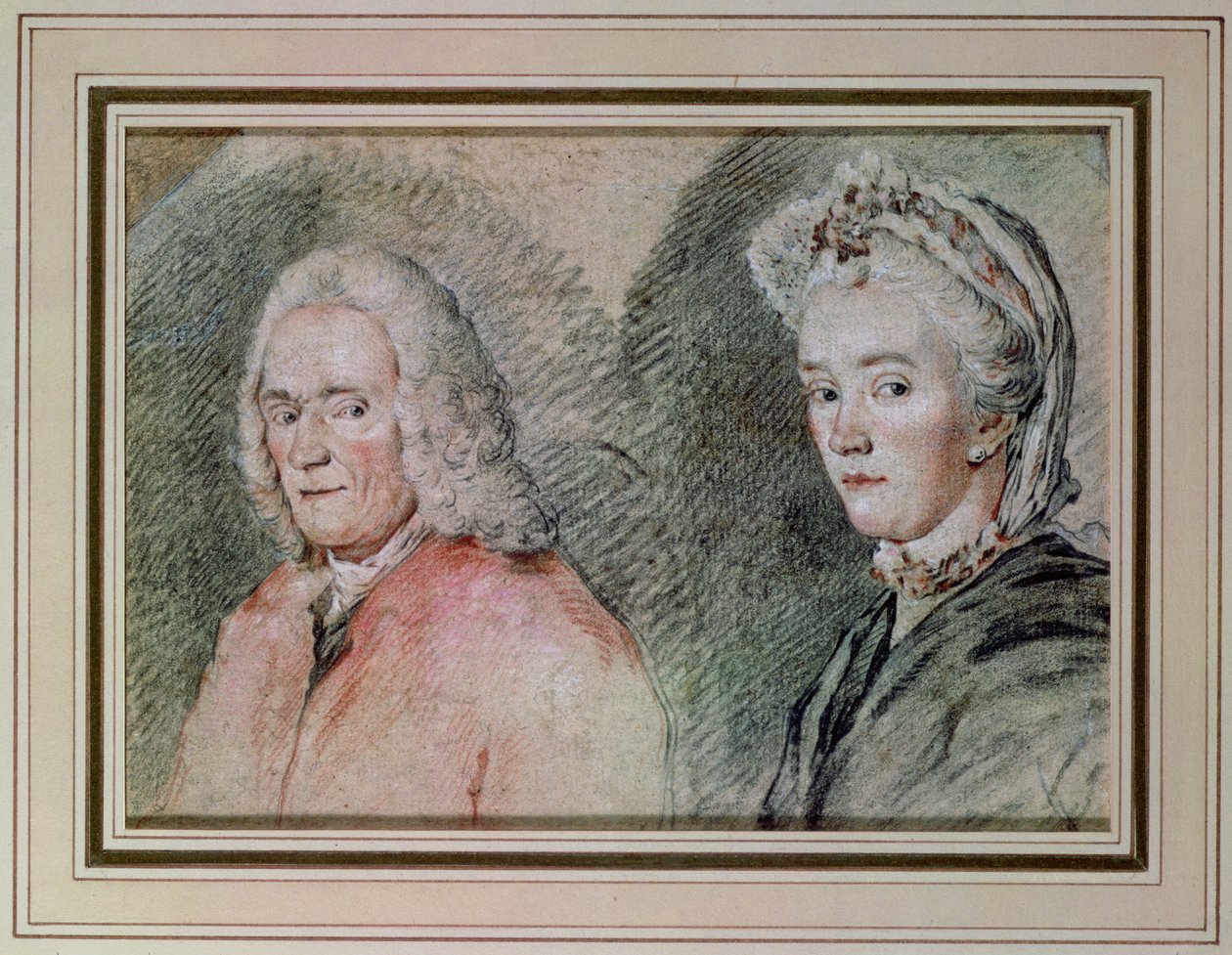 Voltaire (Francois Marie Arouet de Voltaire 1694-1778) és Madame Denis (Marie-Louise Mignot Denis 1712-90), 1758-70 körül (ceruza papíron) alkotó: Charles Nicolas II Cochin