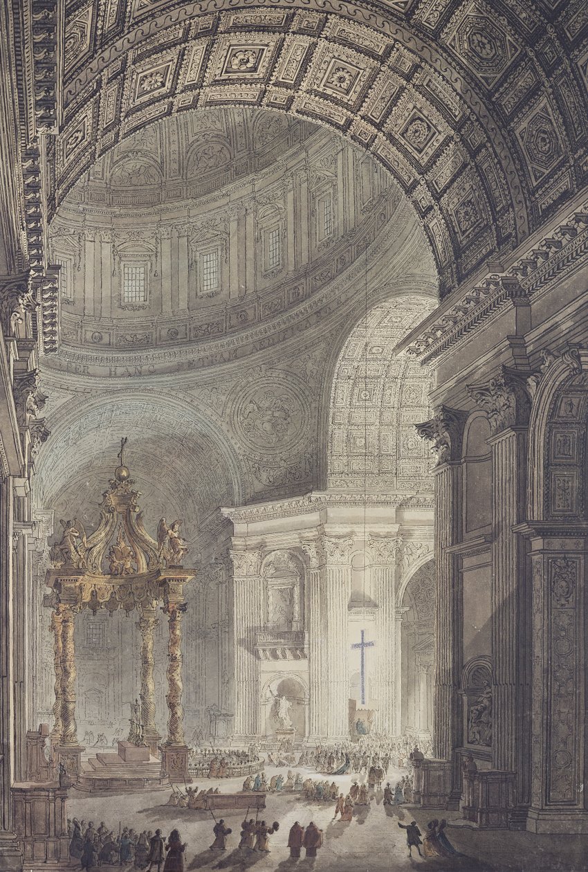 Izzó kereszt a római Szent Péter-templomban, nagycsütörtökön (toll, tinta és wc papíron) alkotó: Charles Norry