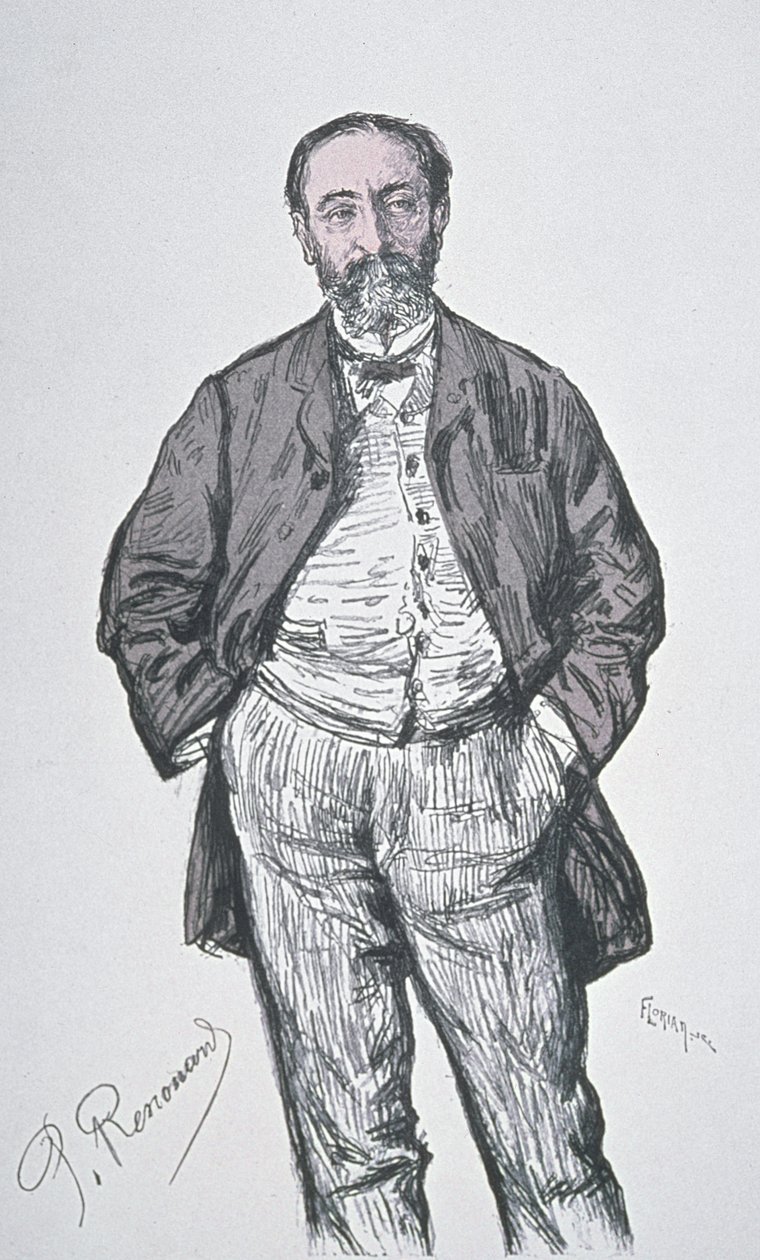 Charles Camille Saint-Saens (1835-1921) francia zeneszerző és zenekritikus portréja, amelyet Florian vésett a „Revue Illustre” „Kortárs portrék” sorozatból. alkotó: Charles Paul Renouard