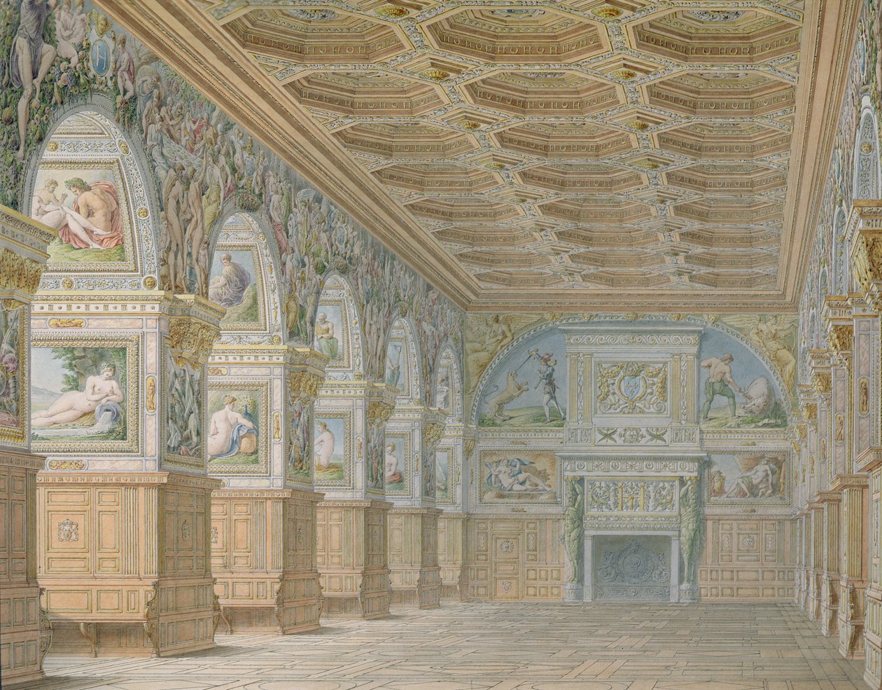 Ms 1014 A fontainebleau-i bálterem, tányér egy albumból (wc és ceruza papíron) alkotó: Charles Percier