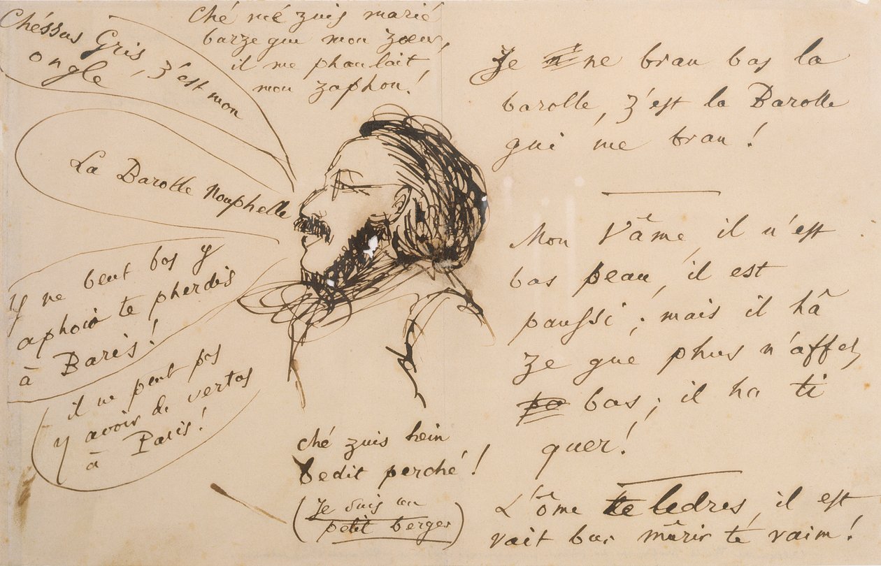 Alexandre Weill (1811-99) "nonszenszet" beszél (toll és tinta pauszpapíron) alkotó: Charles Pierre Baudelaire