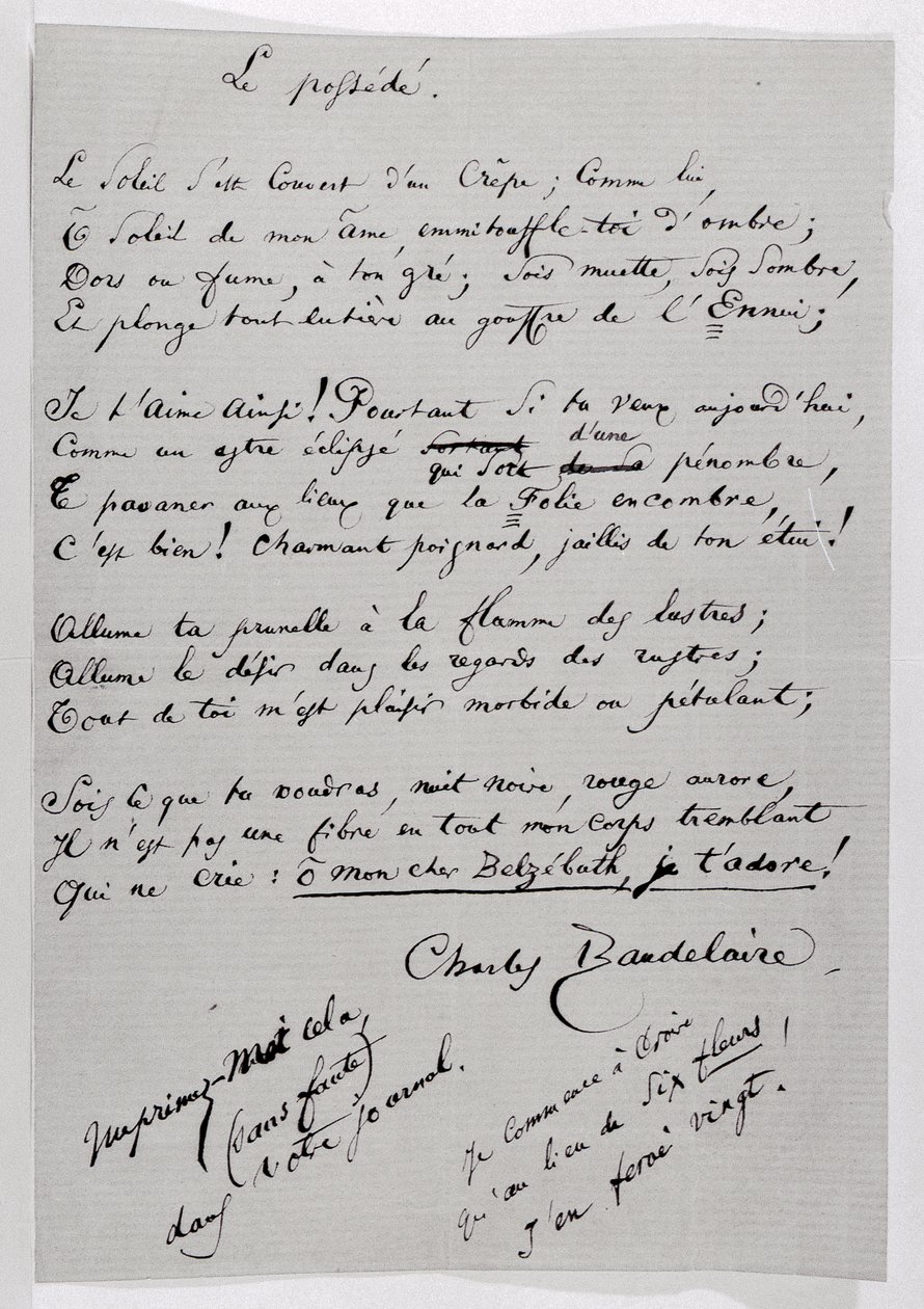 „Le Possede” autogramvers alkotó: Charles Pierre Baudelaire