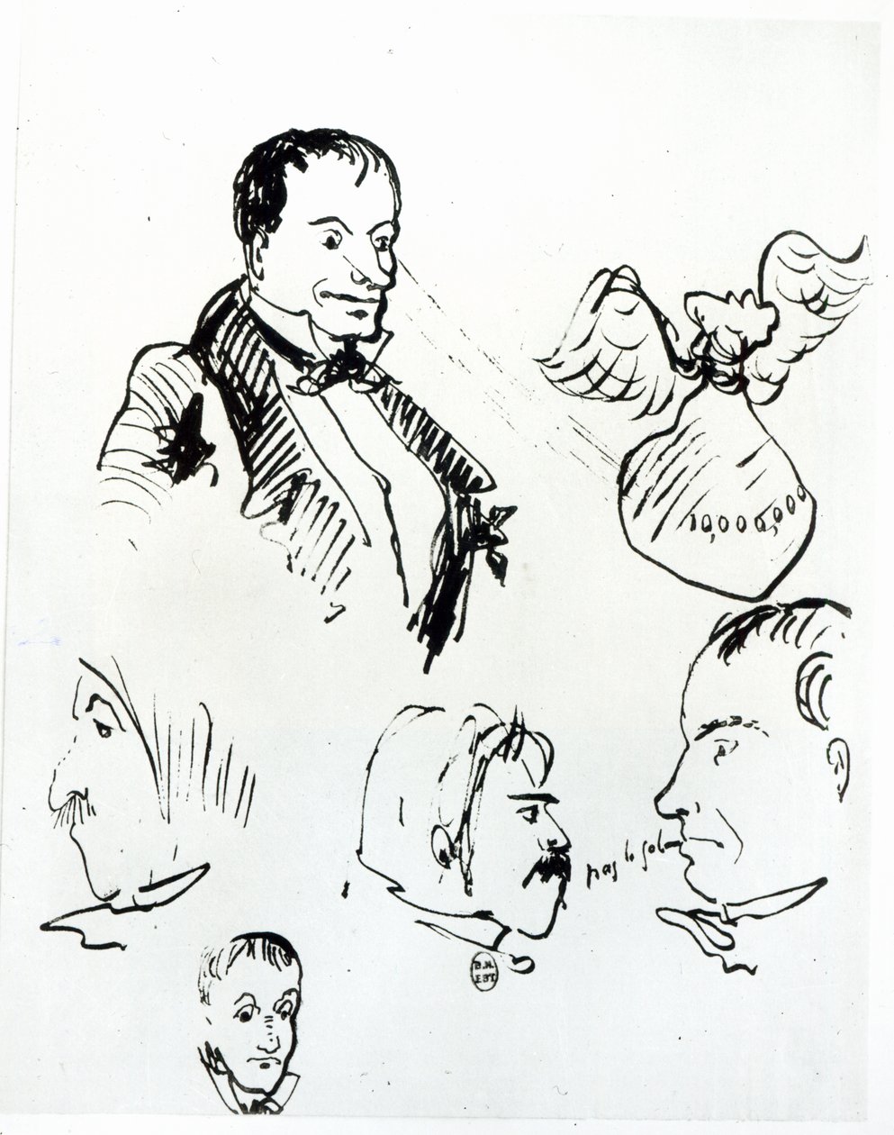 Jules Champfleury (1821-89) és Charles Asselineau (1820-74) három önarcképe és profilja 1857-58 körül alkotó: Charles Pierre Baudelaire