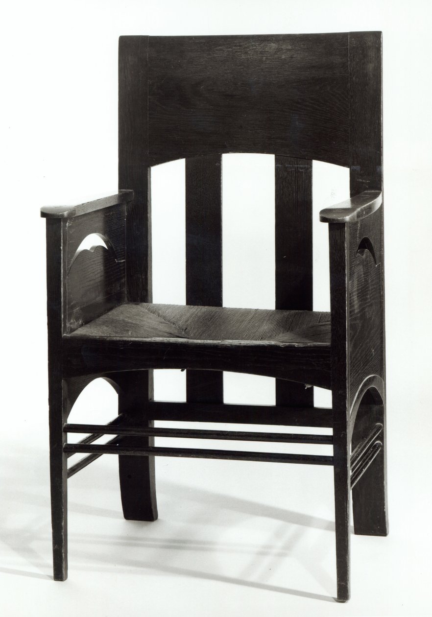 Fotel, 1897 körül (sötétre pácolt tölgy, ülőfelülettel és áttört oldallapokkal) alkotó: Charles Rennie Mackintosh