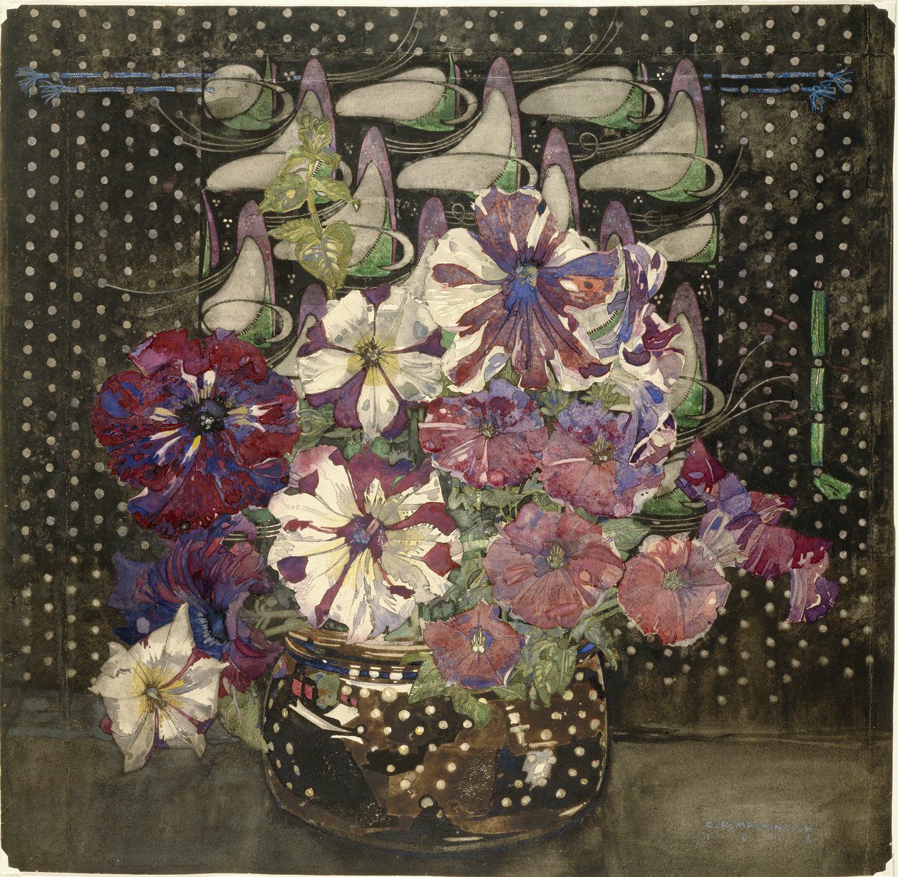 Petúniák, 1916 (wc és gouache, papír) alkotó: Charles Rennie Mackintosh