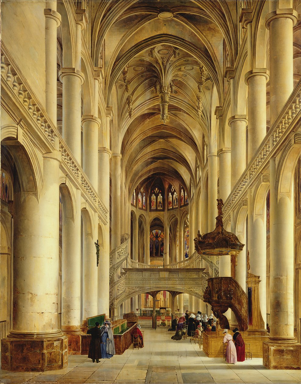A Saint-Etienne-du-Mont templom belseje, Párizs, 1820 körüli évek alkotó: Charles Renoux