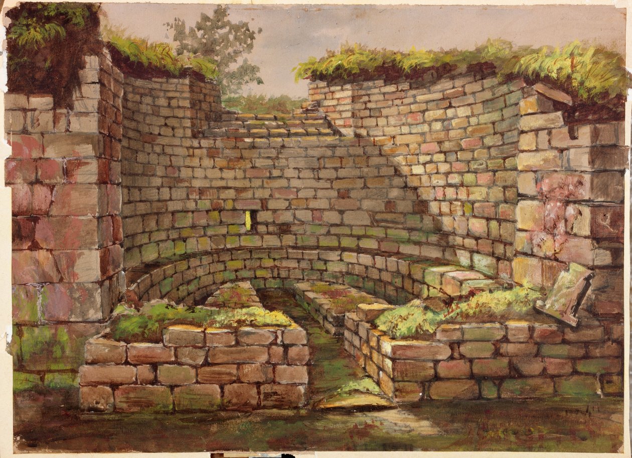 A folyó melletti ásatások egyik épülete, Cilurnum (testszín, ceruza és WC papíron) alkotó: Charles Richardson