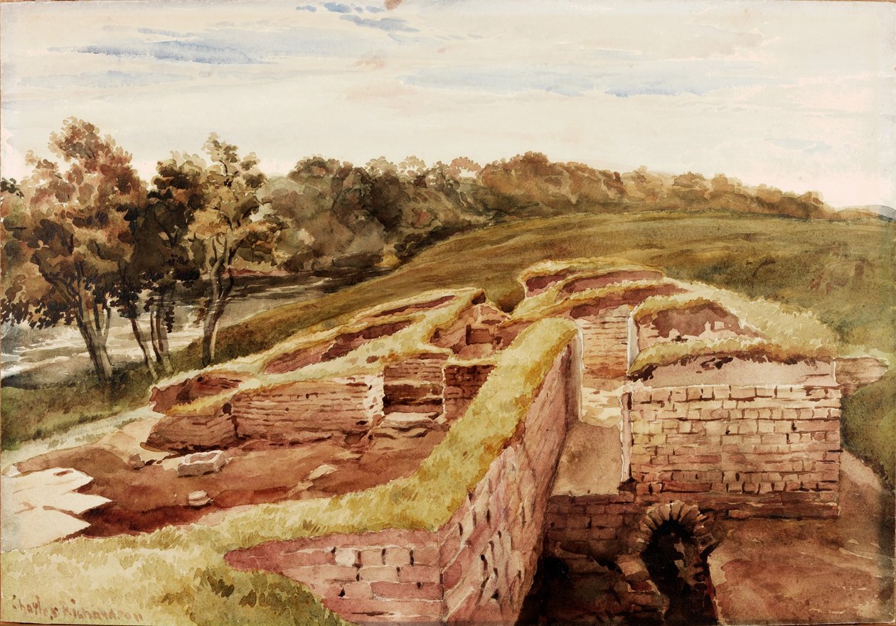 The Roman Baths, Chesters, North Tyne (keleti nézet) (testszín, ceruza és WC papíron) alkotó: Charles Richardson
