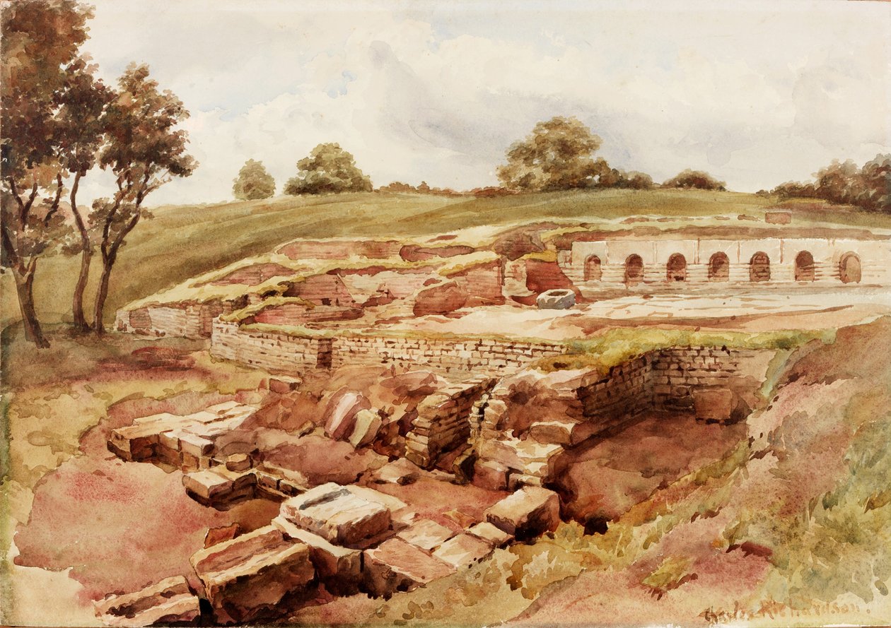 The Roman Baths, Chesters, North Tyne (North View) (testszín, ceruza és WC papíron) alkotó: Charles Richardson