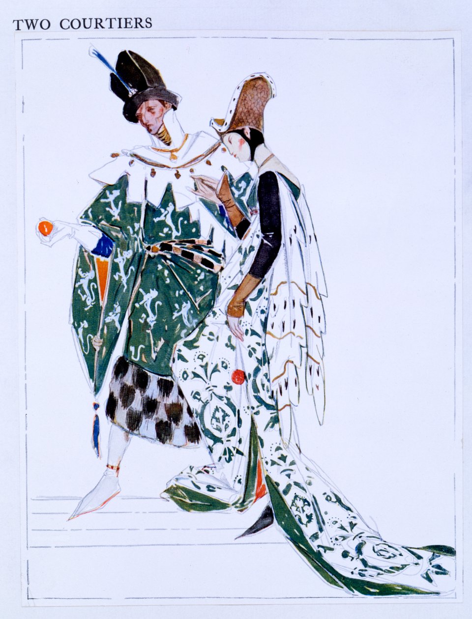 Jelmeztervek két udvaronc számára, szereplők George Bernard Shaw „St Joan” című művéből, 1924 körül (wc és ceruza papíron) alkotó: Charles Ricketts