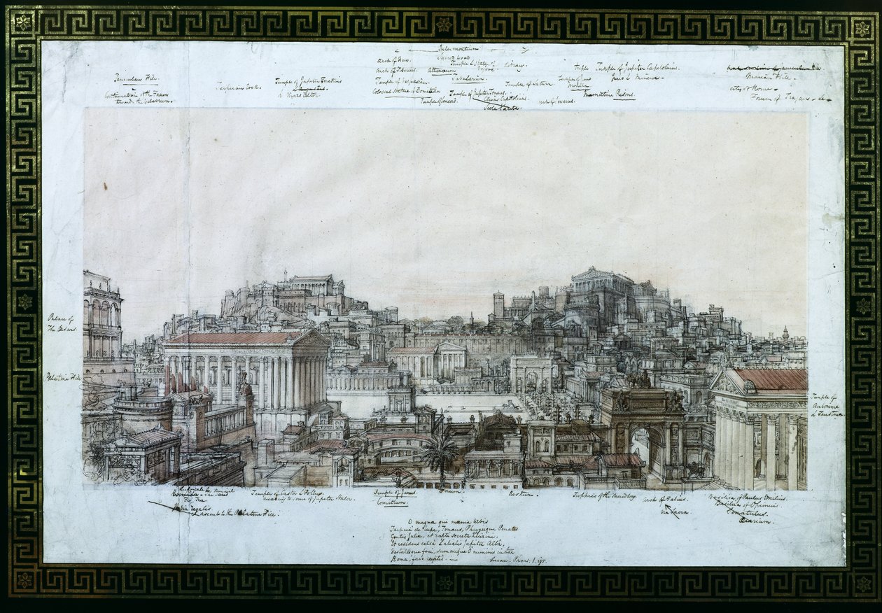 Az ókori Róma rekonstrukciója az Antoninusok idején, 1819 körül (toll, tinta és WC papíron) alkotó: Charles Robert Cockerell