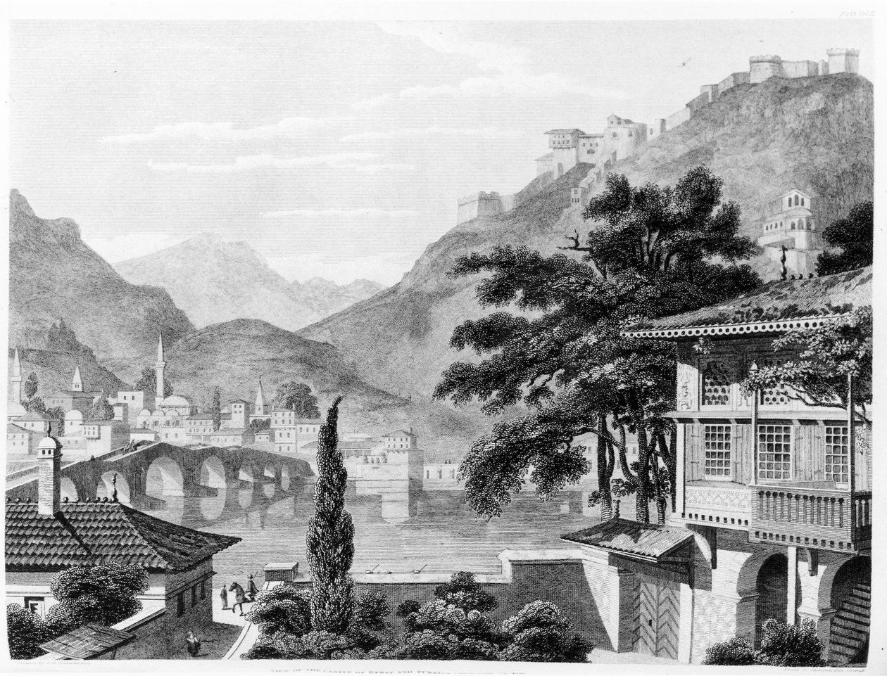 Berat városa a 19. század elején, Thomas Smart Hughes "Utazások Szicíliában, Görögországban és Albániában" című művéből, 1820. alkotó: Charles Robert Cockerell