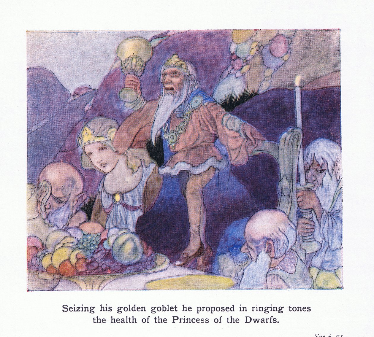 Megragadta arany serlegét, és csengő hangon egészségére ajánlotta a törpék hercegnőjét. alkotó: Charles Robinson