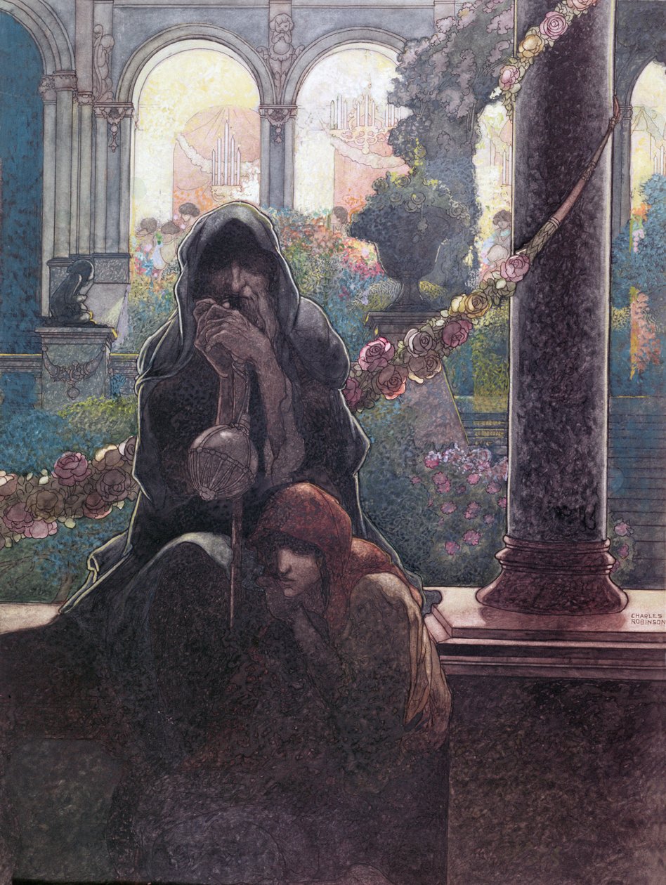 "A gazdagok mulatnak szép házaikban, miközben a koldusok a kapuban ülnek", 1913 alkotó: Charles Robinson