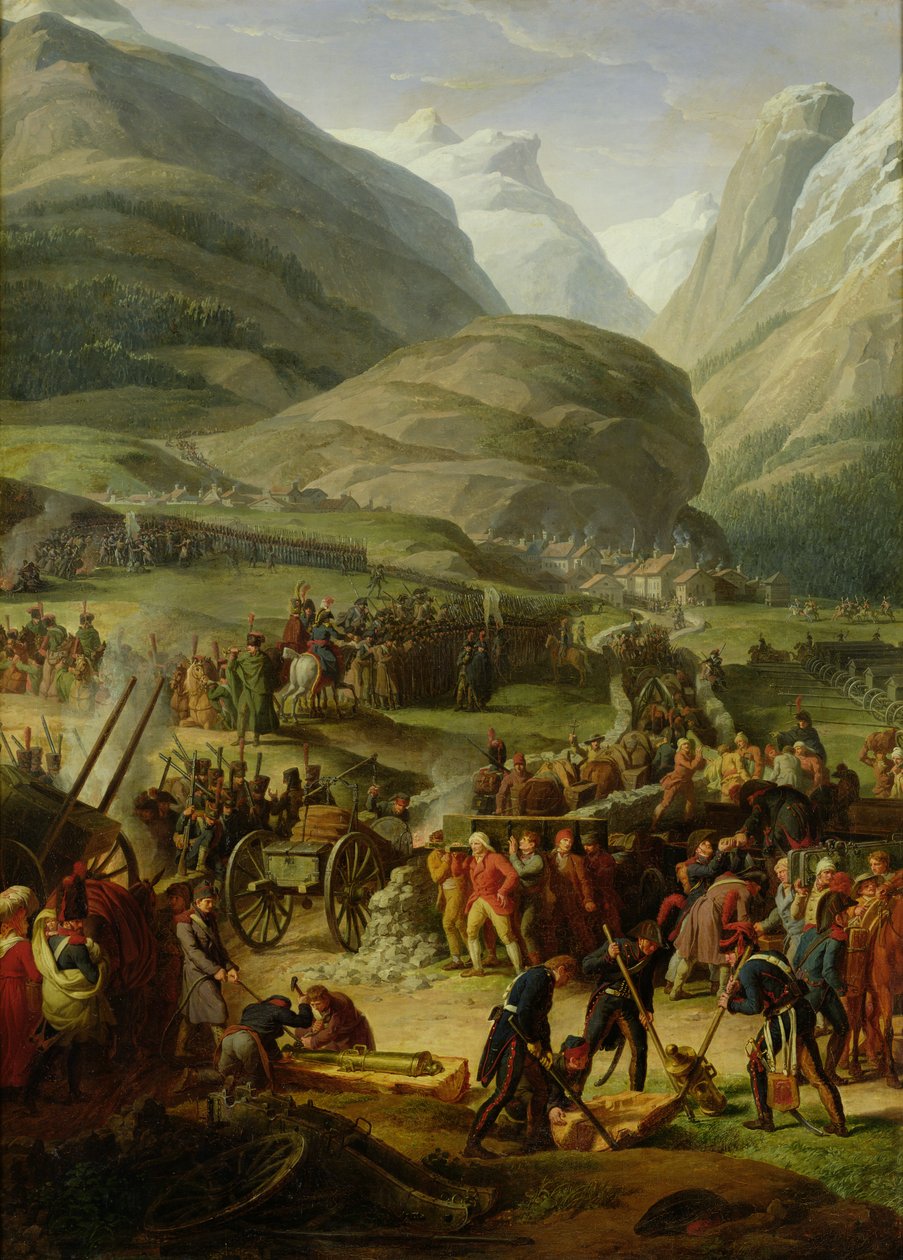 A francia hadsereg átutazik a St. Bernard-hágón Bourg St. Pierre-ben, 1800. május 20. alkotó: Charles Thevenin