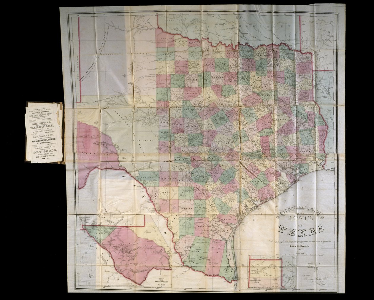 Presslers Map of Texas, 1867 (litográfia, könyv formájában) alkotó: Charles W. Pressler