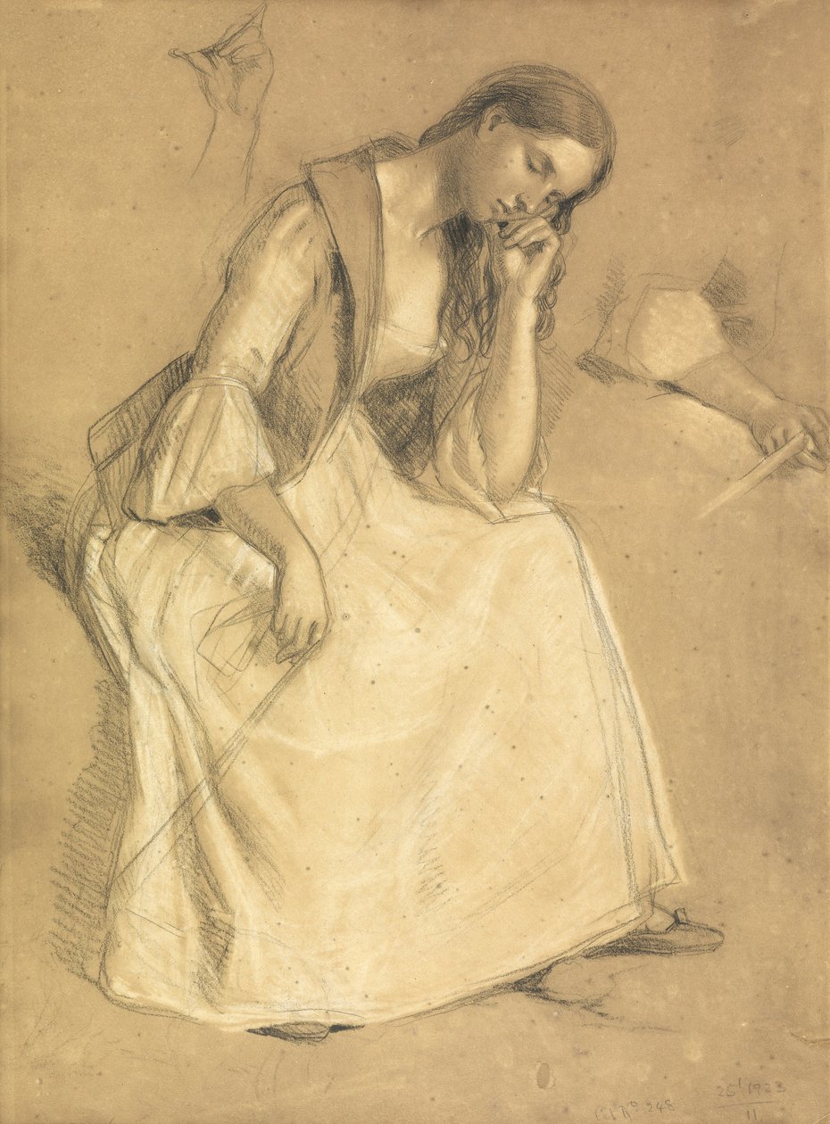 Tanulmány egy ülő lányról (ceruza és kréta papíron) alkotó: Charles West Cope