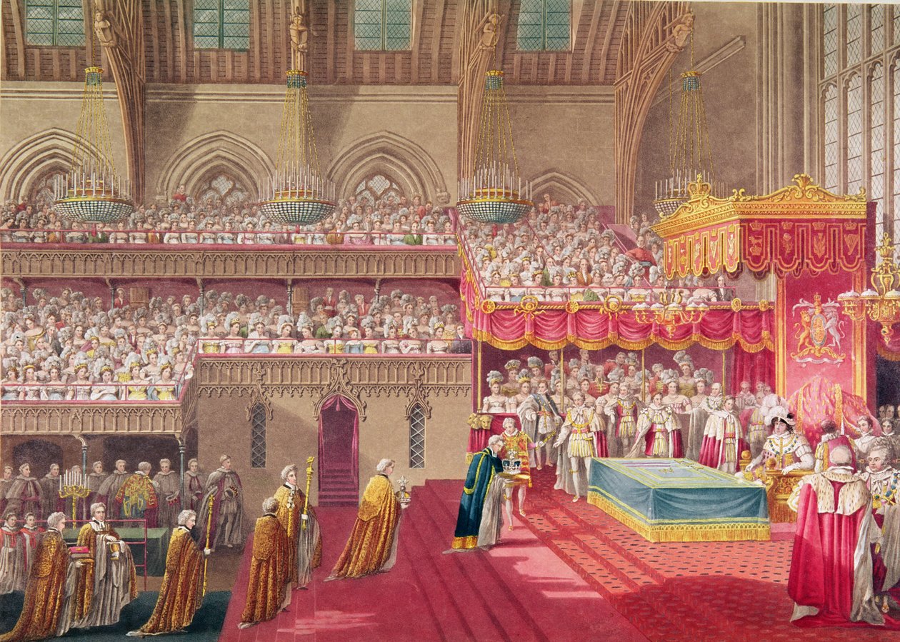 A westminsteri dékán és prebendaries felvonulása a regáliával, IV. György király (1762-1830) koronázását ünneplő albumból, 1821. július 19-én, Matthew Dubourg (fl.1786-) metszetével. alkotó: Charles Wild