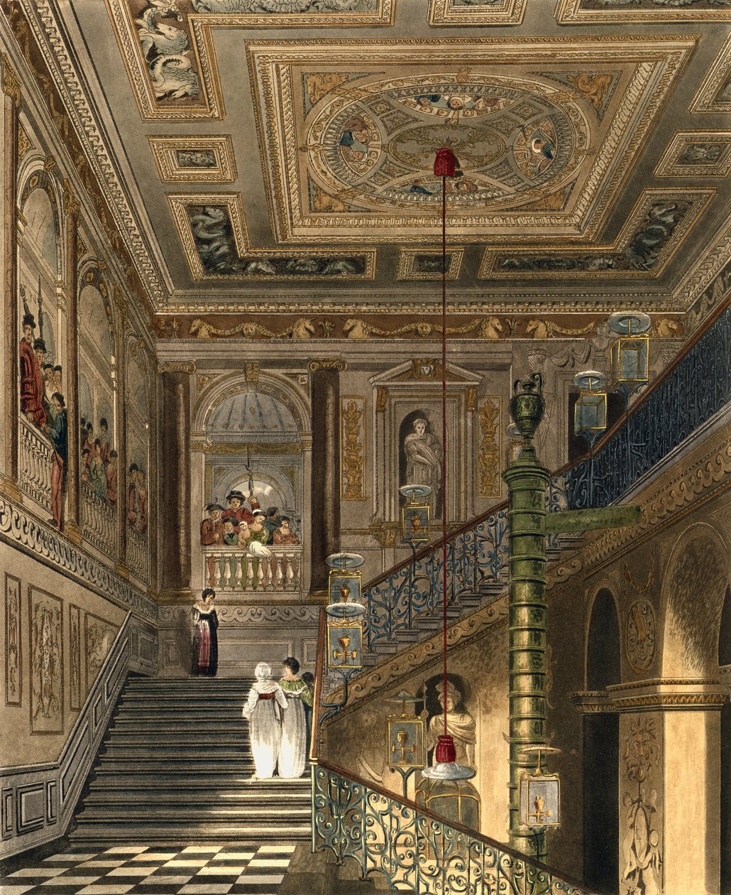 A Kensington-palota nagy lépcsőháza Pyne "Royal Residences" című művéből, Richard Reeve (sz.1780) metszete, 1819-ben jelent meg. alkotó: Charles Wild