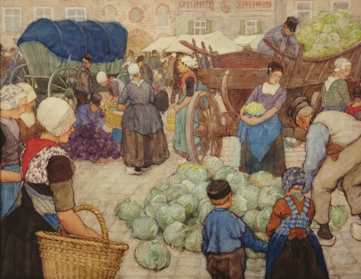 Zöld piac, Káposzta eladók, 1900 (wc papíron) alkotó: Charles William Bartlett