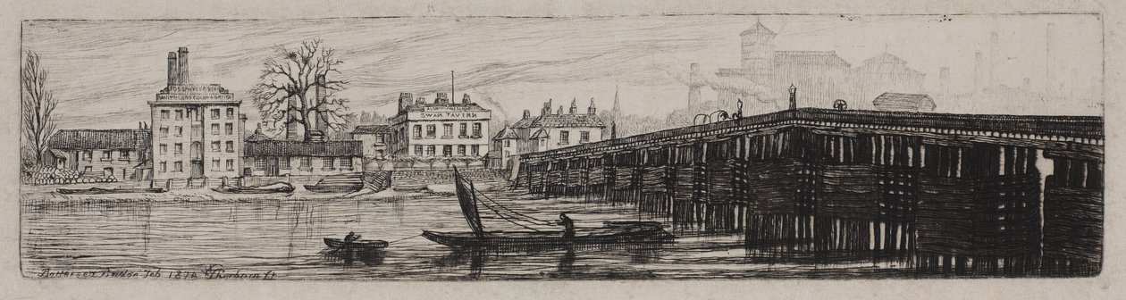 Kilátás a Battersea hídra a Middlesex partjáról, 1874 alkotó: Charles William Sherborn