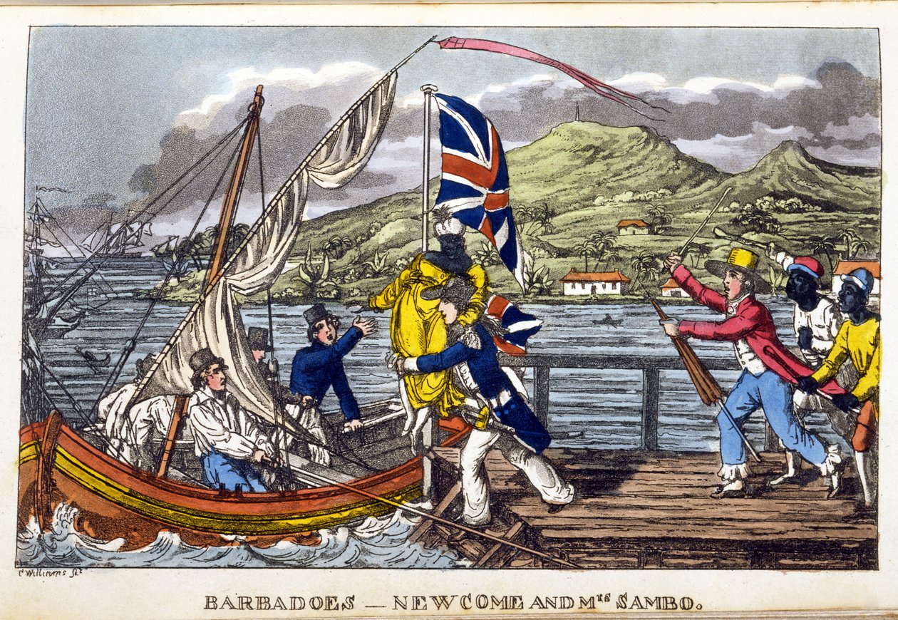 Barbados: John Mitford "Johnny Newcome kalandjai a haditengerészetnél" című művéből, 1818 (kézzel színezett aquatinta). alkotó: Charles Williams
