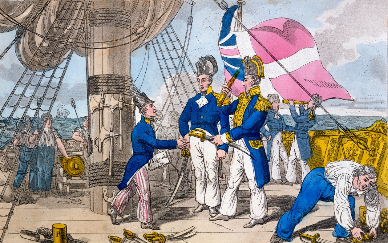 A Quarter Deck a csata előtt, tányér a John Mitford „The Adventures of Johnny Newcome in the Navy” című filmből, 1818 alkotó: Charles Williams