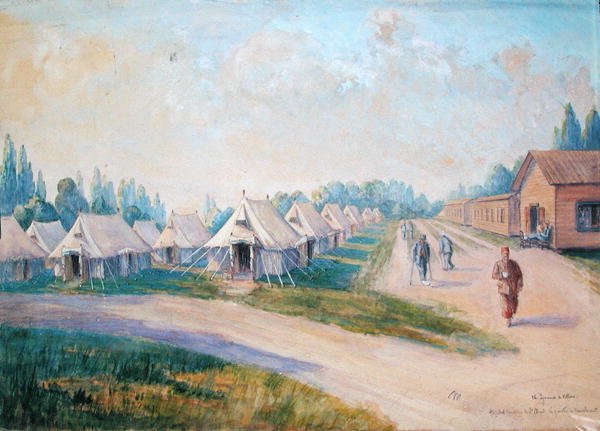 A St. Cloud-i kanadai katonai kórház lábadozó negyede (akvarell papíron) alkotó: Charles Andre Igounet de Villers