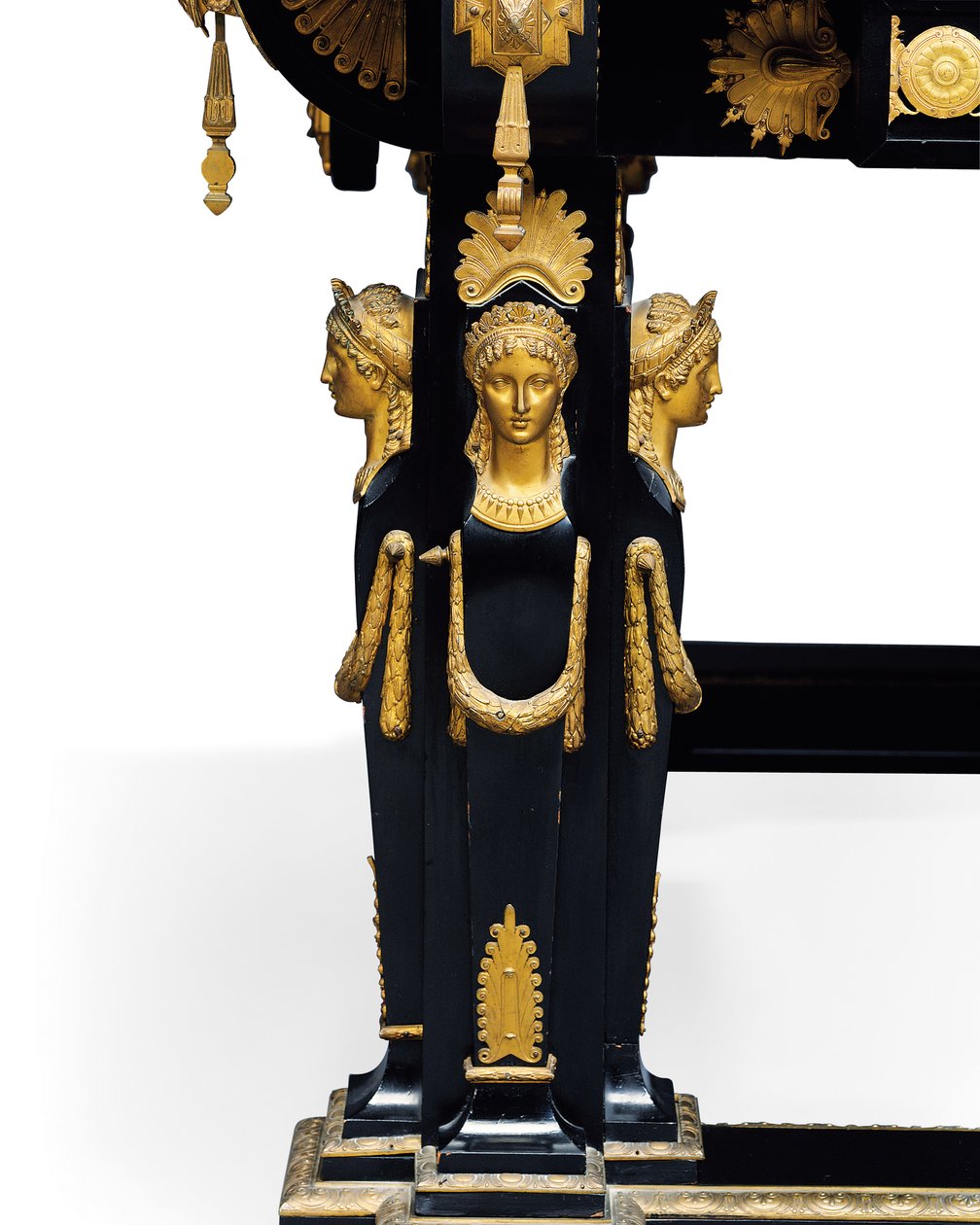 Napóleon III asztal, tervezte Jean Brandely, intarzia: E. Varlot, Párizs, 1850-75 körül (ormolu, aranyozott réz, ébenfa és platán) alkotó: Charles Guillaume Diehl