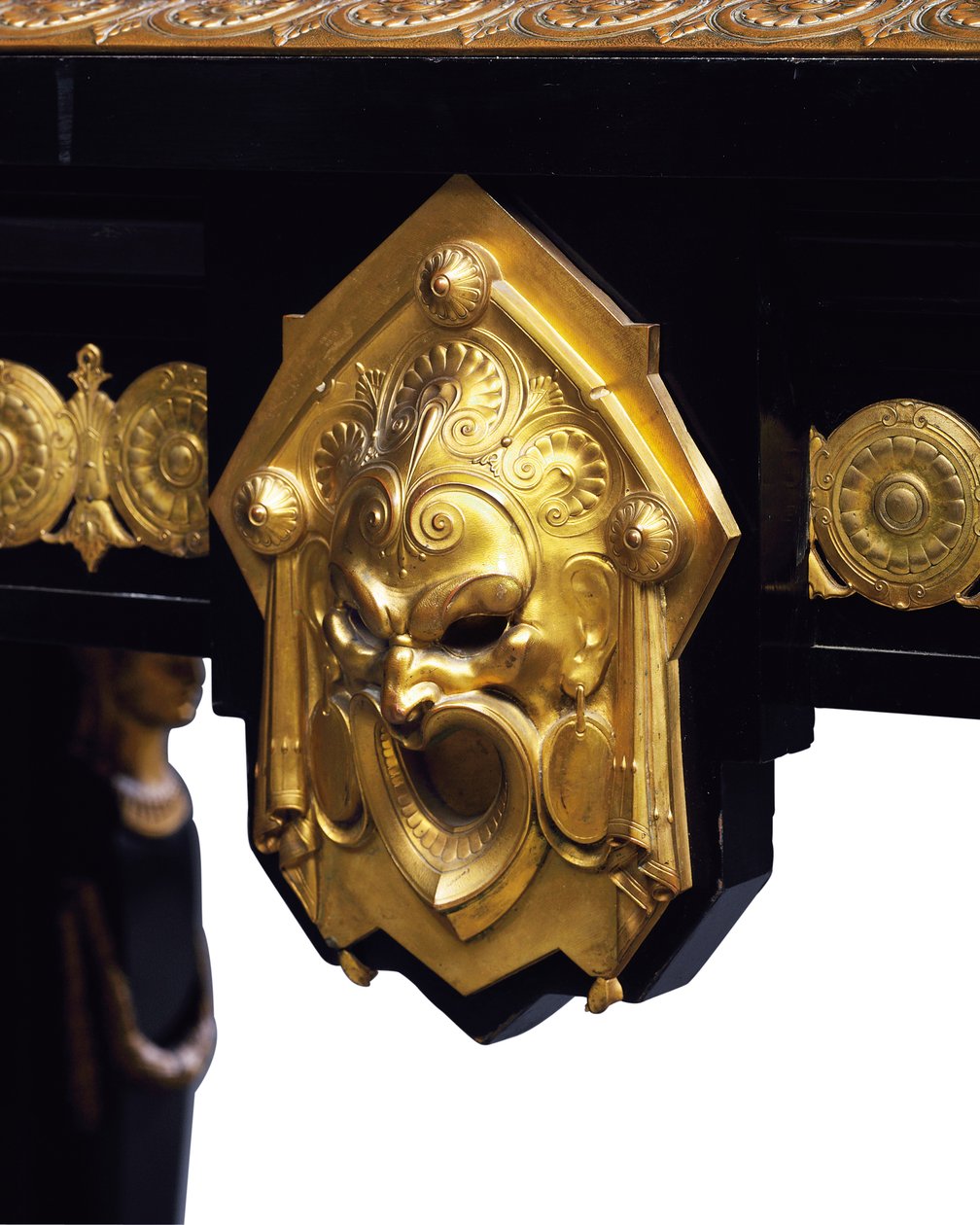 Napóleon III asztal, tervezte Jean Brandely, intarzia: E. Varlot, Párizs, 1850-75 körül (ormolu, aranyozott réz, ébenfa és platán) alkotó: Charles Guillaume Diehl