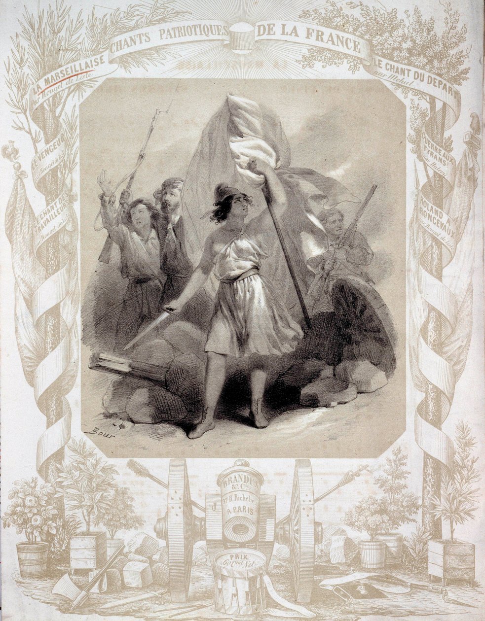 Allegória Franciaország hazafias dalaihoz. Bour rajza (XIX. század). Paris, B.N. alkotó: Charles (after) Bour