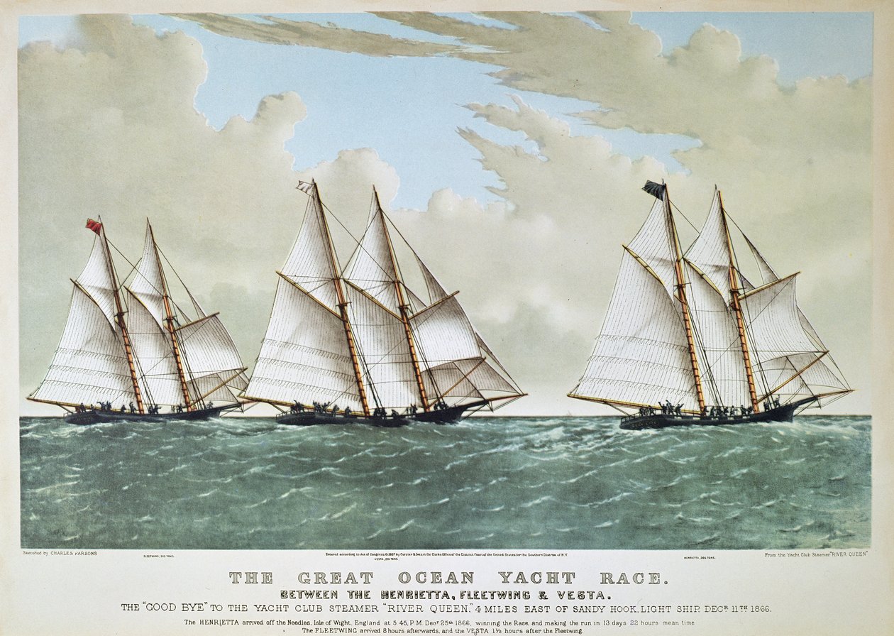 Nagy óceáni jachtverseny 1866-ban Henrietta, Vesta és Fleetwing között, kiadó: Currier & Ives alkotó: Charles (after) Parsons