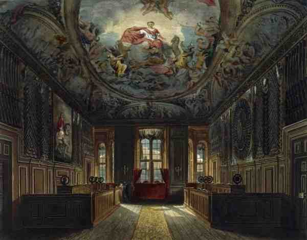A királynő őrszobája, Windsor kastély, a "Royal Residences" című képből, Thomas Sutherland (sz.1785) metszete, kiadó: William Henry Pyne (1769-1843). alkotó: Charles (after) Wild