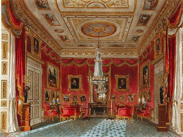 A Rose Satin Drawing Room, Carlton House, a "The History of the Royal Residences"-ből, Daniel Havell (1785-1826), William Henry Pyne (1769-1843) metszete alkotó: Charles (after) Wild