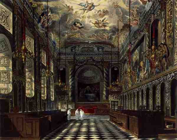 A királyi kápolna, Windsor kastély, a "Royal Residences" című képből, Thomas Sutherland (sz.1785) metszete, William Henry Pyne (1769-1843) kiadása. alkotó: Charles (after) Wild