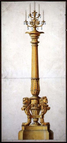 Tervezés egy neoklasszikus kandeláberhez, 1820 körül (toll és tinta akvarellel papíron) alkotó: Charles (attr. to) Percier