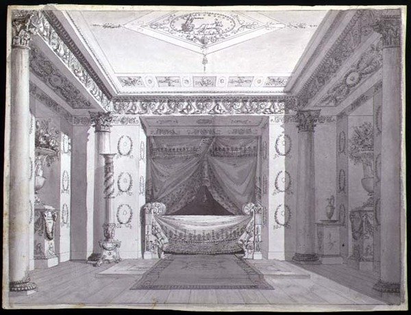 Tervezés egy birodalmi hálószobához, 1810 körül (toll és tinta, valamint akvarell papíron) alkotó: Charles (attr. to) Percier