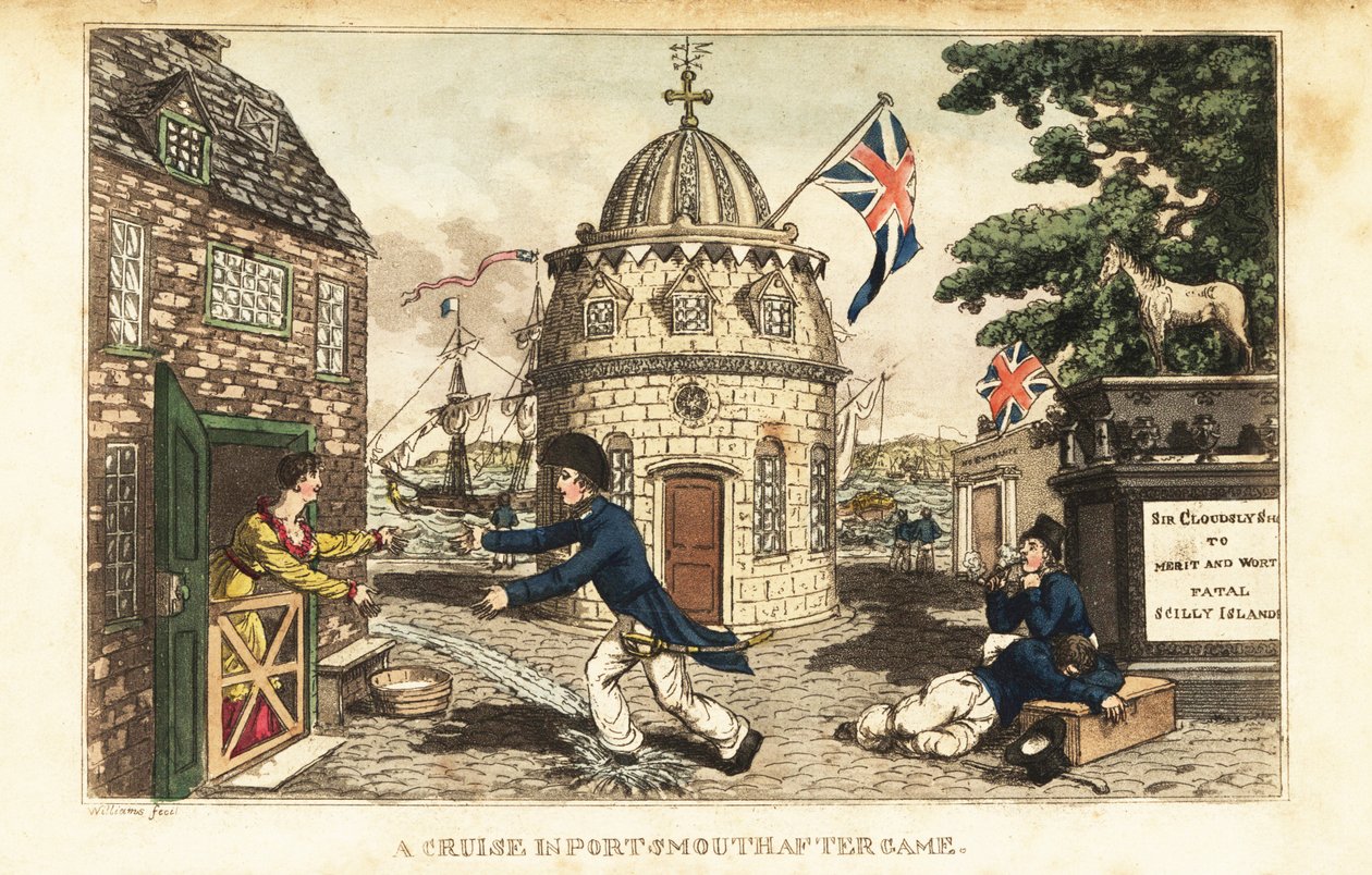 Johnny Newcome a parton távozik, és meglátogatja Poll Raffle-t, egy prostituált Prospect Row-ban alkotó: Charles (c.1797 1850) (after) Williams